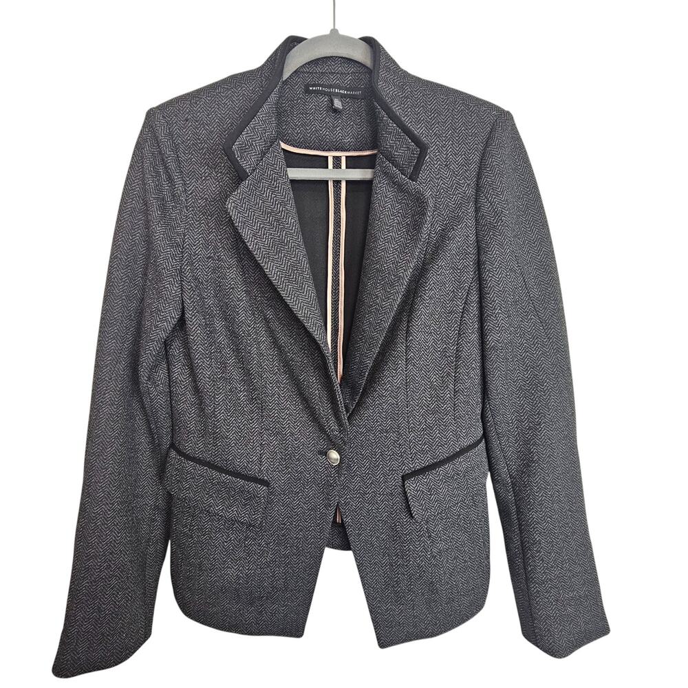 White House Black Market Womens Herringbone Blazer Sz 10 Career Corp Work Office